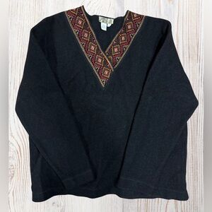 The Territory Ahead 100% Wool Black V-Neck Sweater with Embroidery